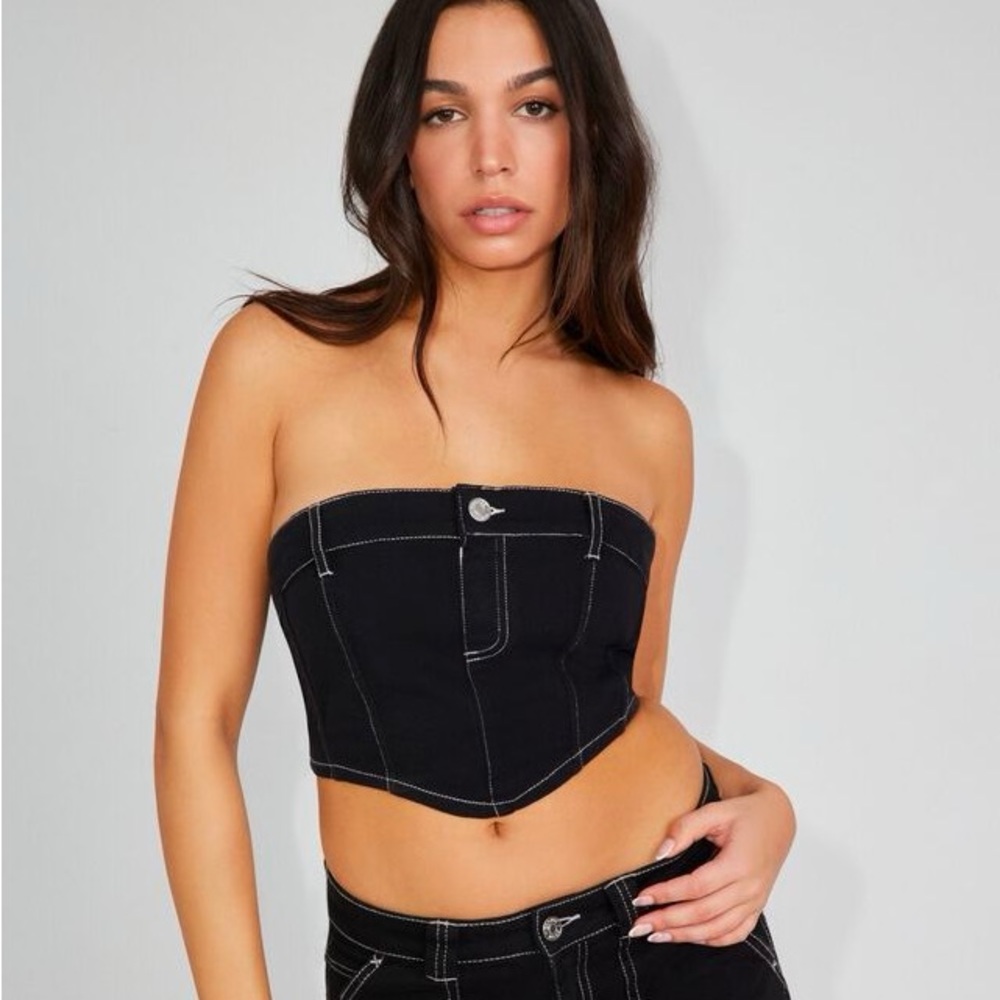 garage reconstructed denim black tube top